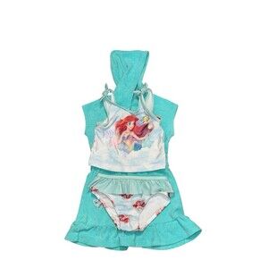 Disney The Little Mermaid 3-Piece Set Girls Swimwear & Hooded Bath cover-Up 3T